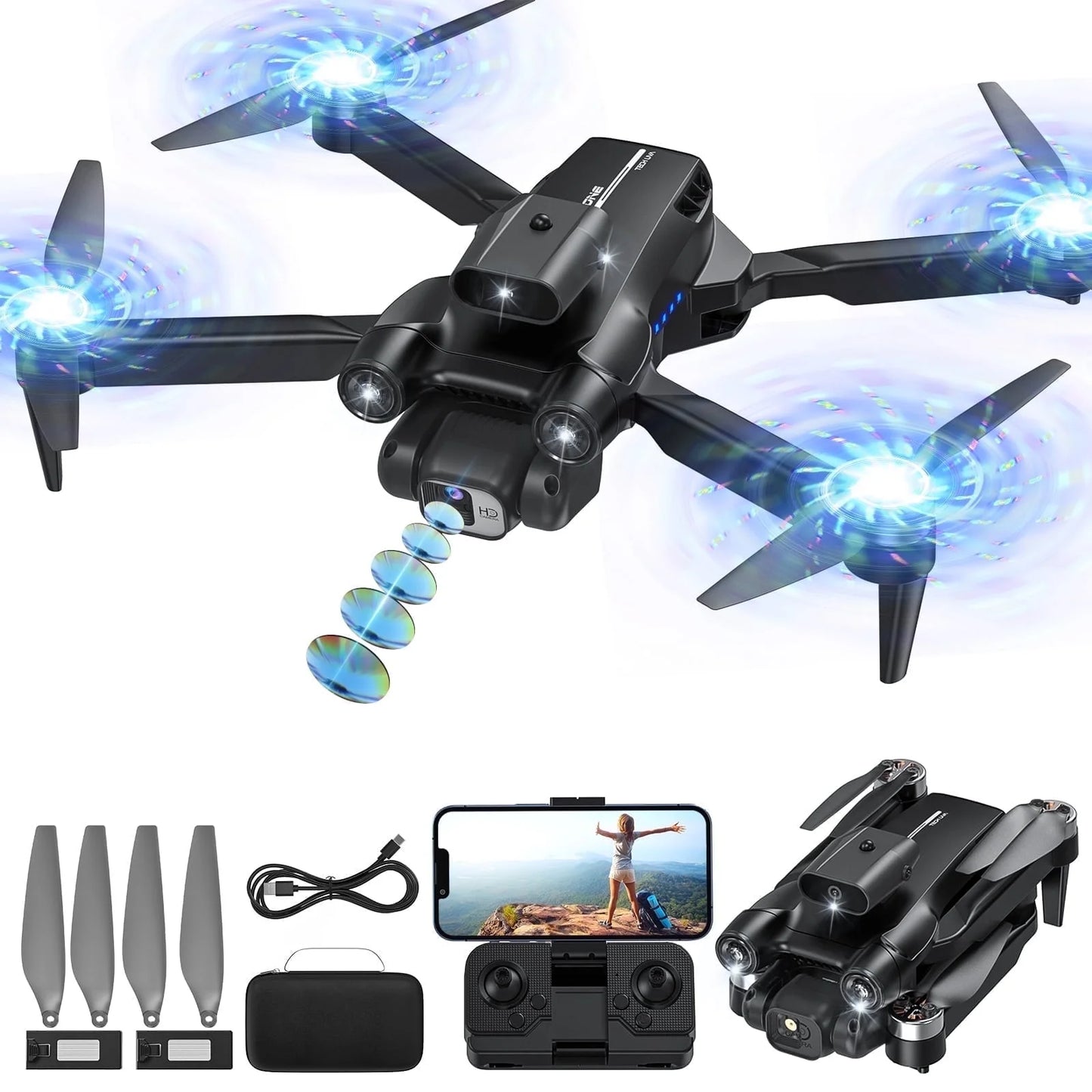 8" Drone with Camera - LH-X77PRO 1080P HD 4K Camera , RC Quadcopter, Drone for Adults and Beginners