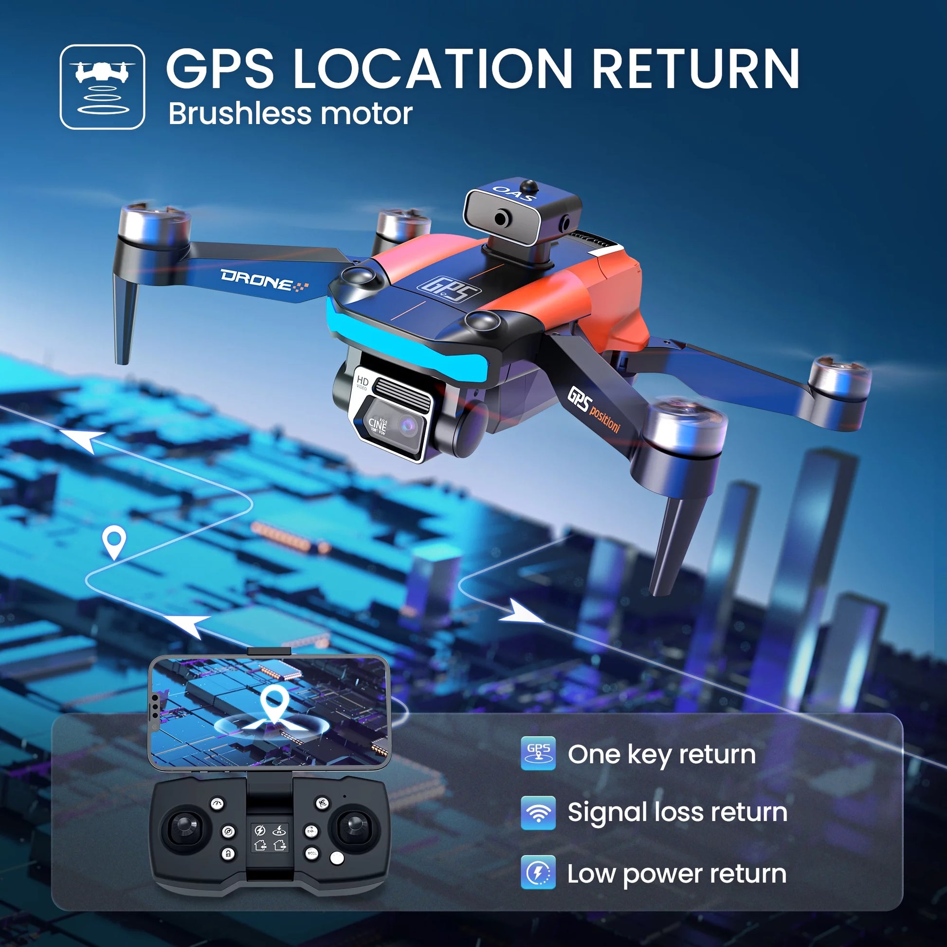 D99 GPS Drone with 8K UHD Camera, Foldable Quadcopter for Adults Beginners, Brushless Motor, VR Mode, 2 Batteries, Orange