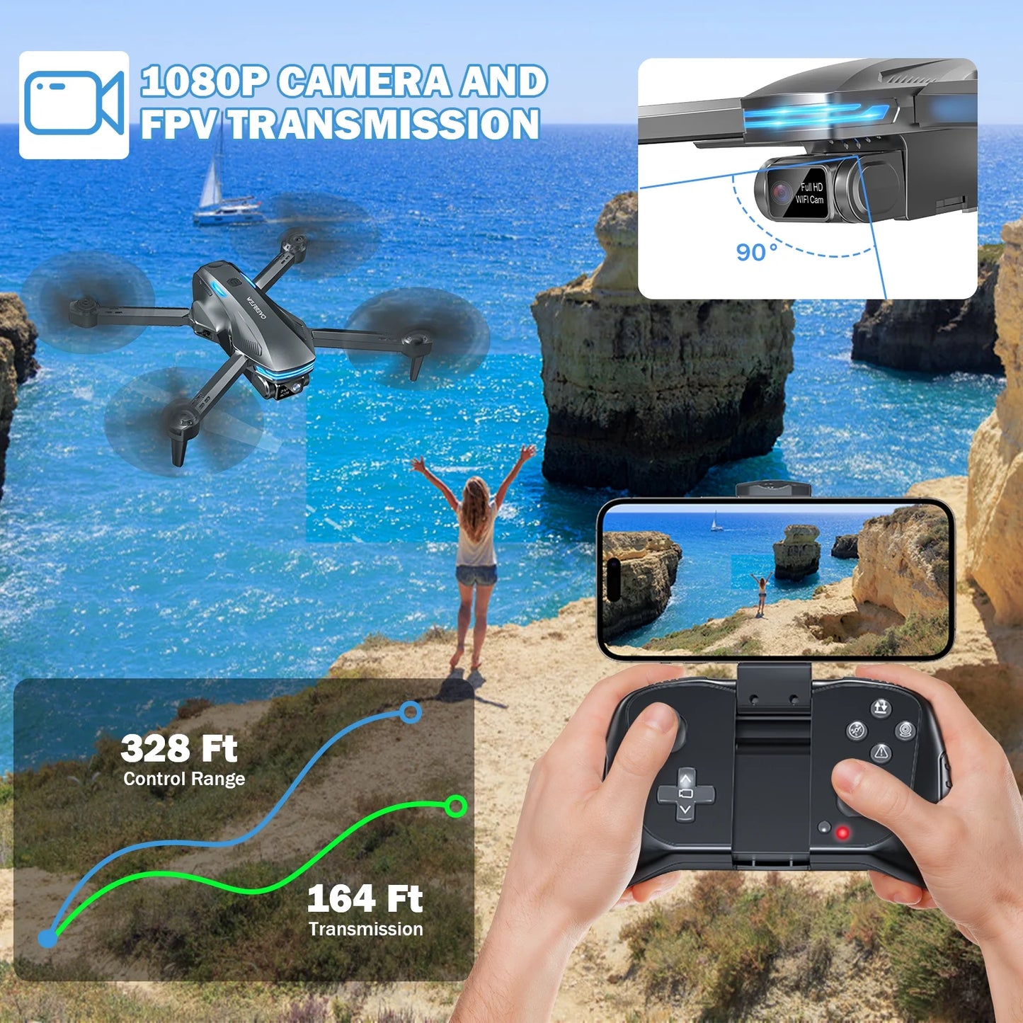 Drone with Camera for Adults, 1080P FPV Drone with Brushless Motor, Optical Flow Positioning