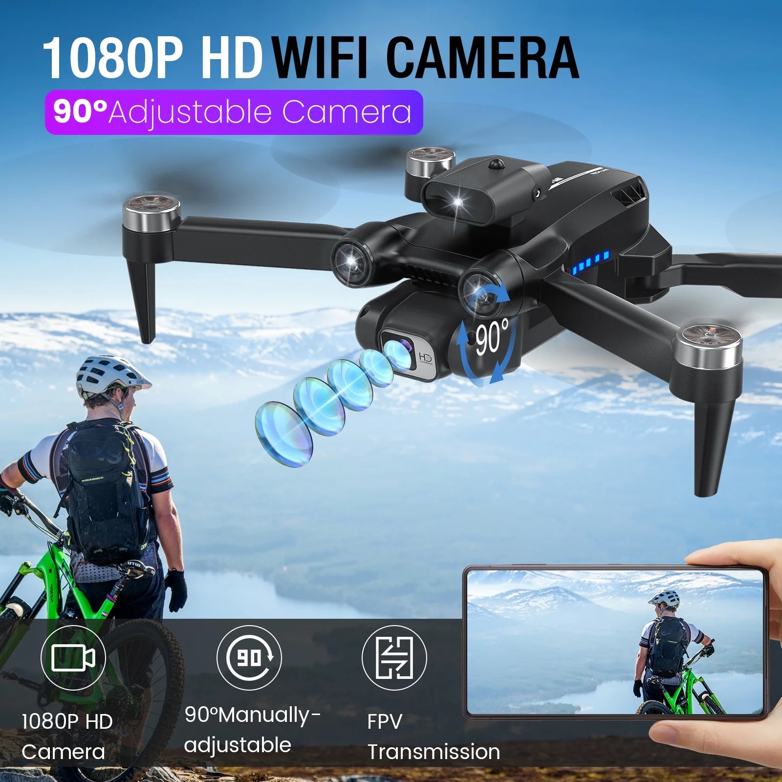 8" Drone with Camera - LH-X77PRO 1080P HD 4K Camera , RC Quadcopter, Drone for Adults and Beginners