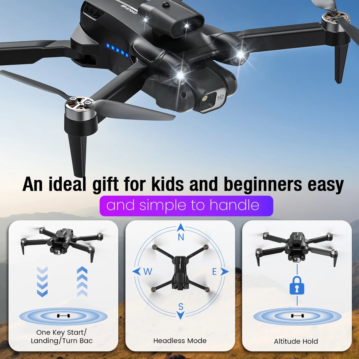 8" Drone with Camera - LH-X77PRO 1080P HD 4K Camera , RC Quadcopter, Drone for Adults and Beginners